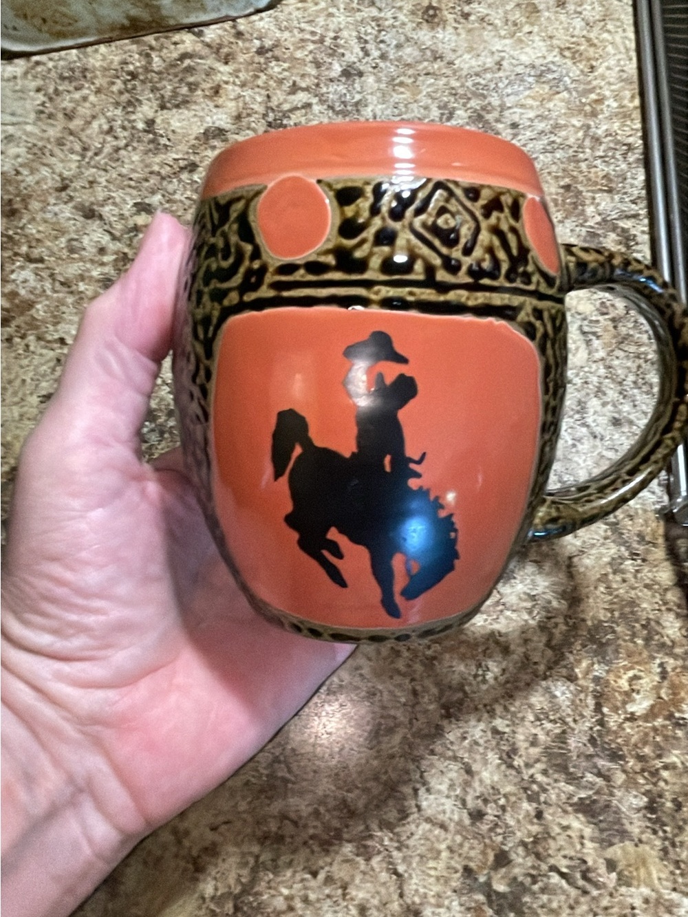 Rust Orange Western Rodeo Cowboy Mug with Black Silhouette